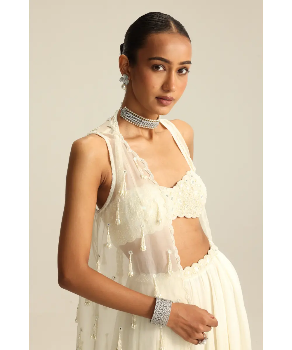 VVANI VATS- Off White Jacket Pearl and Mirror Jacket Set